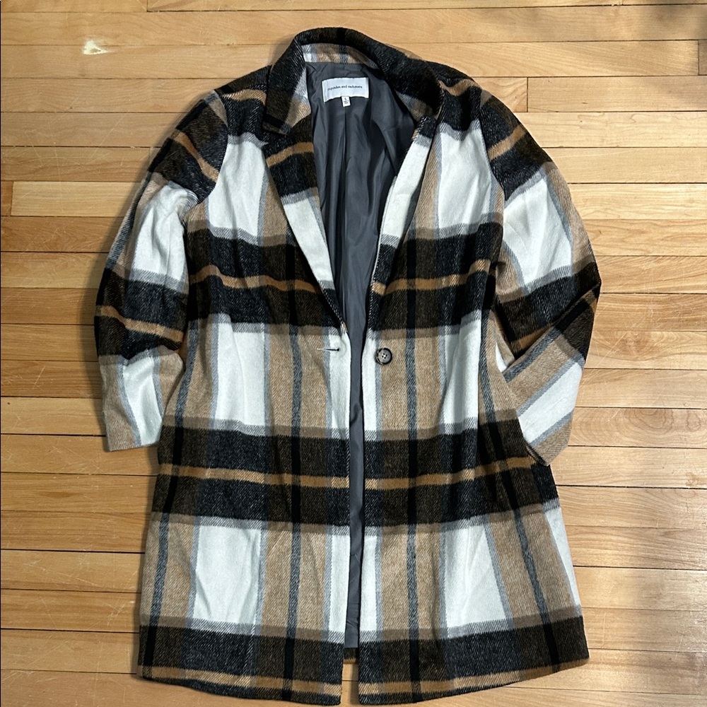 cupcakes & cashmere Black and Tan Plaid Trench Coat